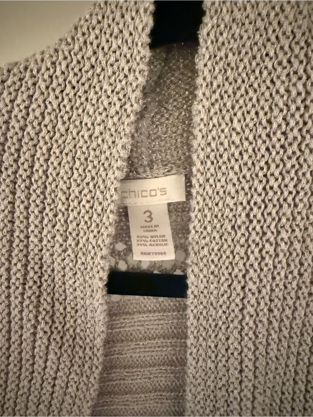 Chico's Light Gray Open-Front Ribbed Cardigan - Picture 3 of 3